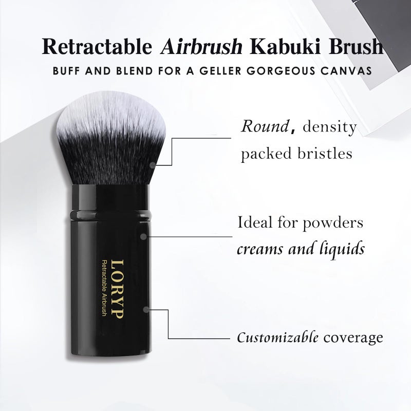 LORYP Retractable Makeup Brush Black Kabuki Foundation Brush for liquid Cream and Powder Makeup 2 Pack Travel Makeup Brush Set - Image 4