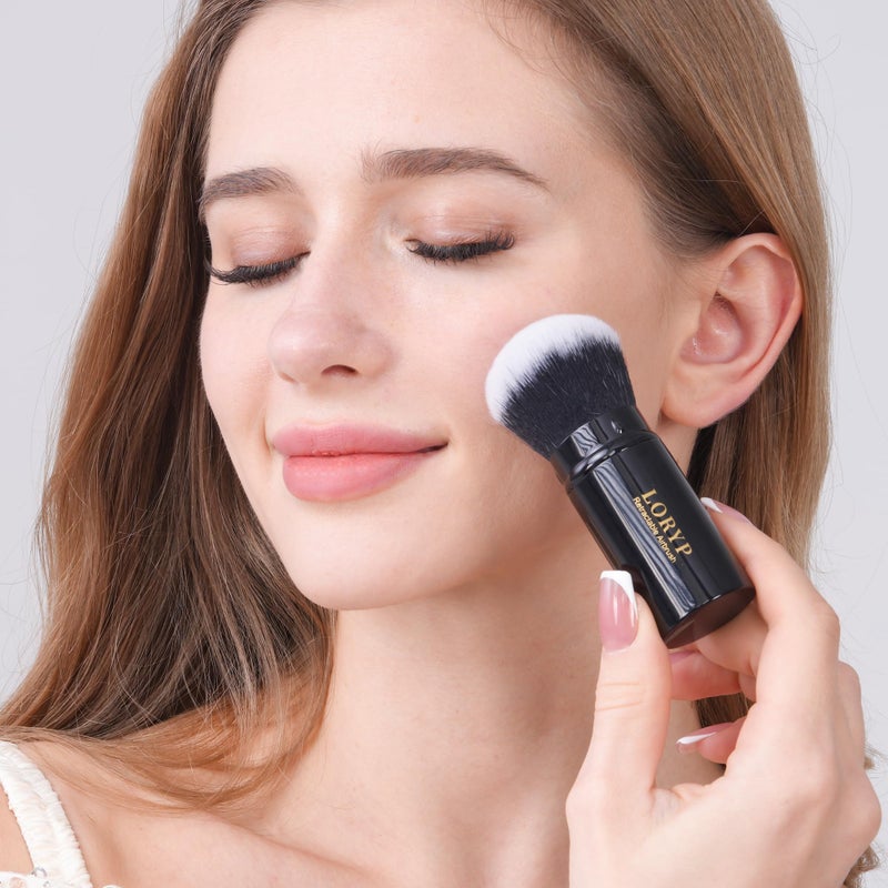 LORYP Retractable Makeup Brush Black Kabuki Foundation Brush for liquid Cream and Powder Makeup 2 Pack Travel Makeup Brush Set - Image 5