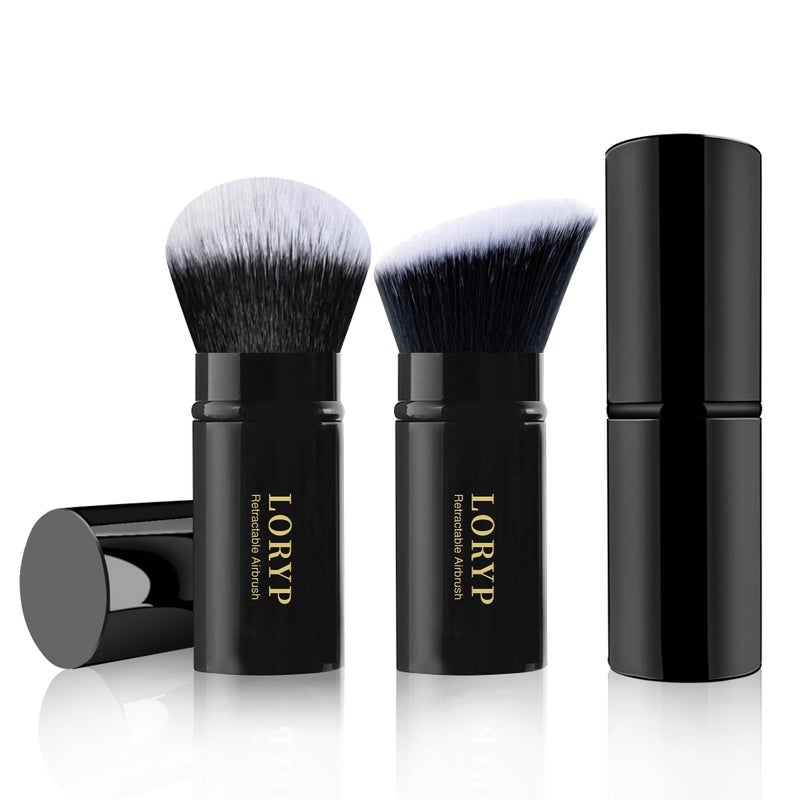 LORYP Retractable Makeup Brush Black Kabuki Foundation Brush for liquid Cream and Powder Makeup 2 Pack Travel Makeup Brush Set - Image 1