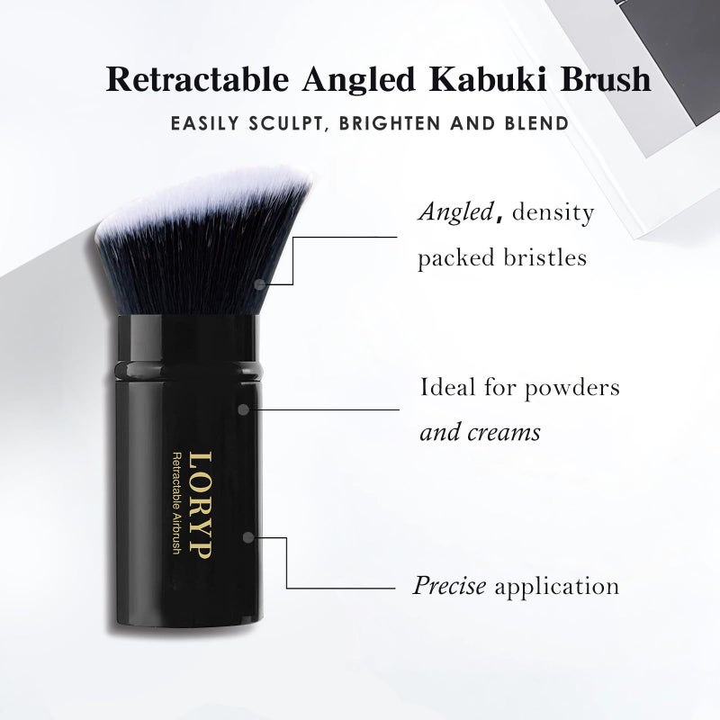 LORYP Retractable Makeup Brush Black Kabuki Foundation Brush for liquid Cream and Powder Makeup 2 Pack Travel Makeup Brush Set - Image 2