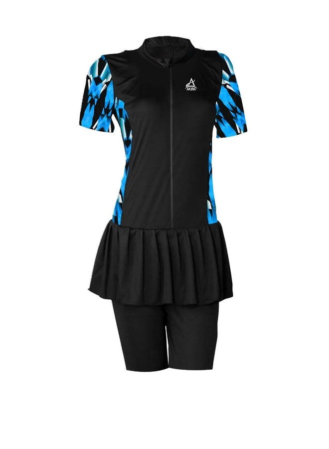 AKIBA Girls/Womens Swimming Wear/Suit/Costume with Removable Pad and Frill,HIGH Level of UV Protection Comfort and Flexible for Cycling, Aerobics, Diving,and Skating (36, Blue) - Image 2