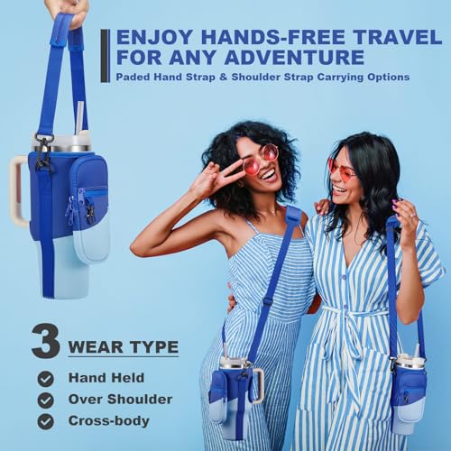 BULKITEM 30oz Water Bottle Carrier Bag with Phone Pocket for Gradient Blue Stanley 30 oz Tumbler with Handle, Insulated Neoprene Cup Holder Pouch Strap for Valentines Stanley Cup Accessories - Image 5