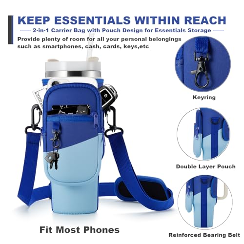 BULKITEM 30oz Water Bottle Carrier Bag with Phone Pocket for Gradient Blue Stanley 30 oz Tumbler with Handle, Insulated Neoprene Cup Holder Pouch Strap for Valentines Stanley Cup Accessories - Image 3