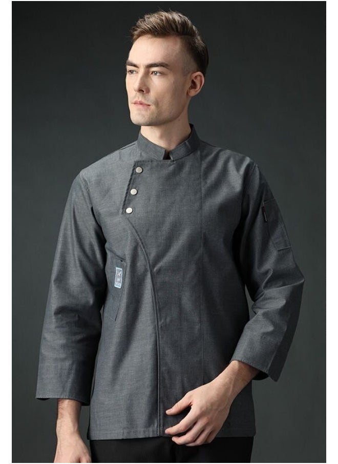 NIBEMINENT Shirt Jaket Barber Breathable Short Coat Sleeve Uniform  Wear Restaurant Sushi Chef Costumes Waiter Kitchen Cook  - Image 1