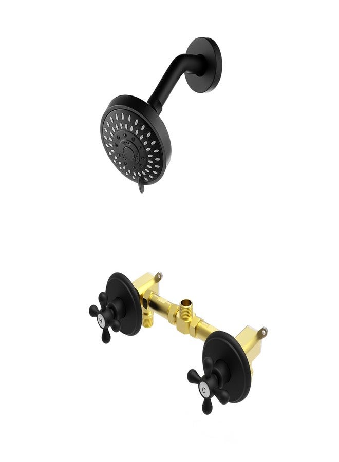 BEIYI 2 Handle Shower Faucet and 5 Mode Shower Head, Matte Black Two Handle Shower Faucet Bathroom Shower Trim Kit with Rough-in Valve, BY2H002 - Image 1