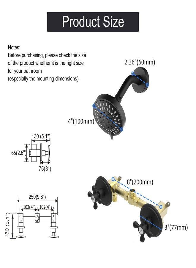 BEIYI 2 Handle Shower Faucet and 5 Mode Shower Head, Matte Black Two Handle Shower Faucet Bathroom Shower Trim Kit with Rough-in Valve, BY2H002 - Image 5