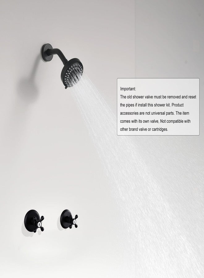 BEIYI 2 Handle Shower Faucet and 5 Mode Shower Head, Matte Black Two Handle Shower Faucet Bathroom Shower Trim Kit with Rough-in Valve, BY2H002 - Image 2