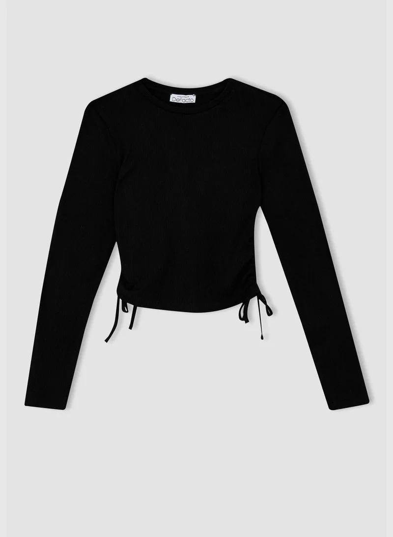 DeFacto Slim Fit Basic Long Sleeve Side Tie Cropped Top