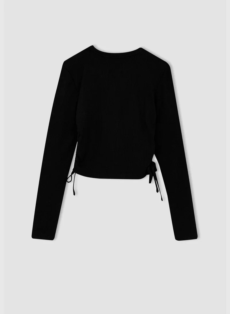 DeFacto Slim Fit Basic Long Sleeve Side Tie Cropped Top