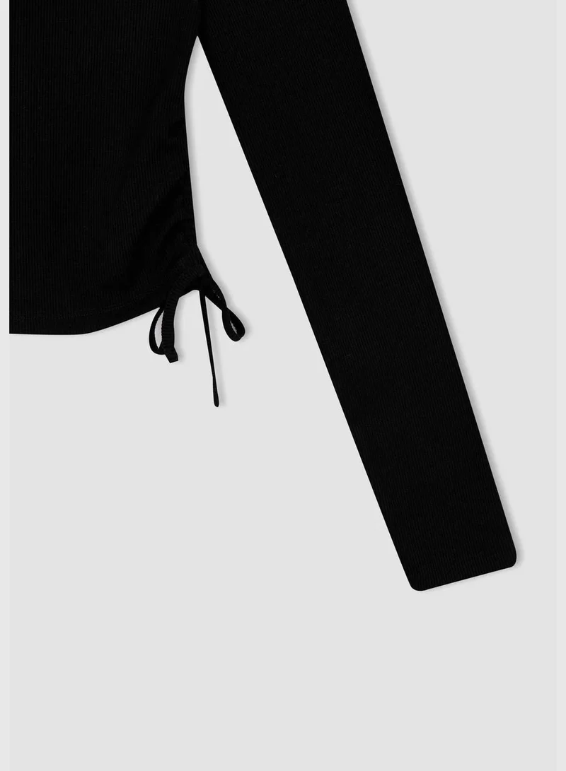 DeFacto Slim Fit Basic Long Sleeve Side Tie Cropped Top