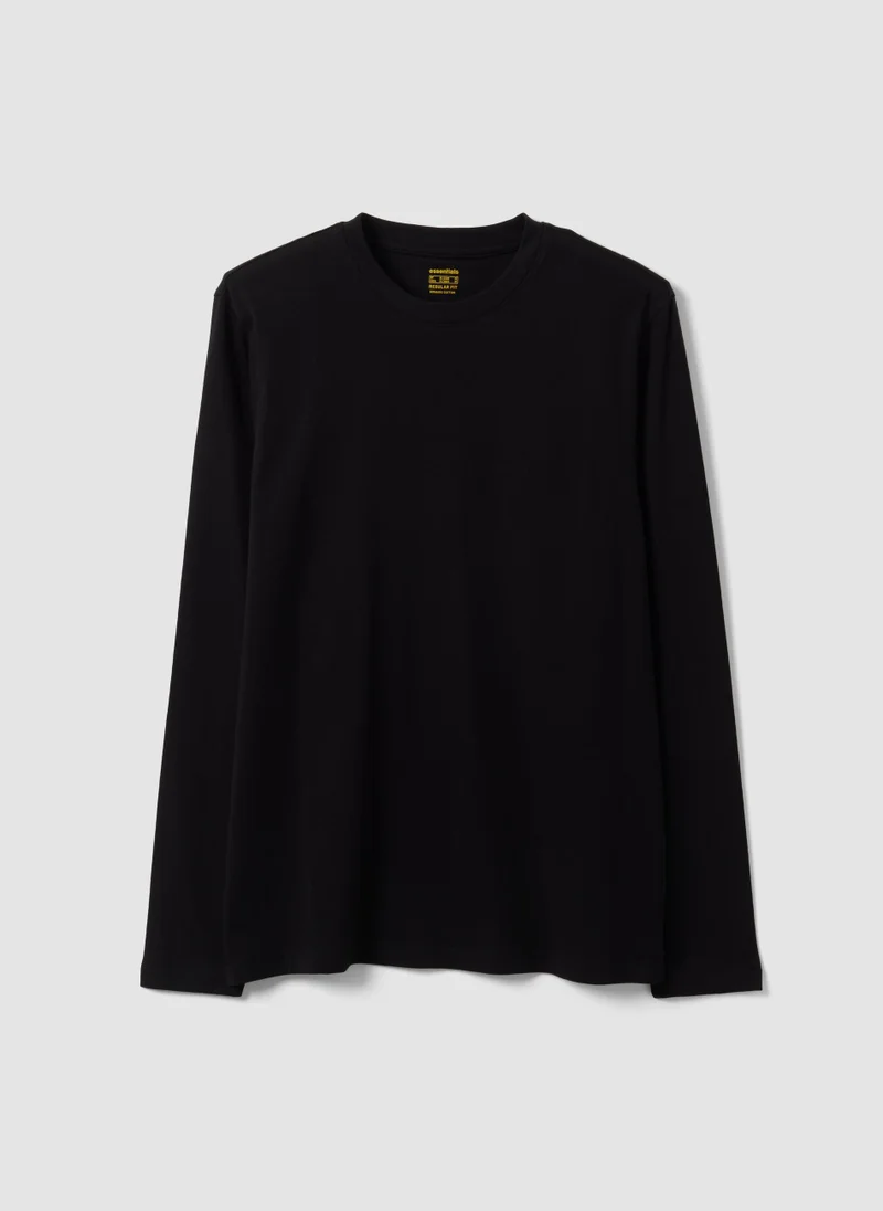 Ovs OVS Black Long-Sleeve T-Shirt In 100% Organic Cotton With Crew Neck