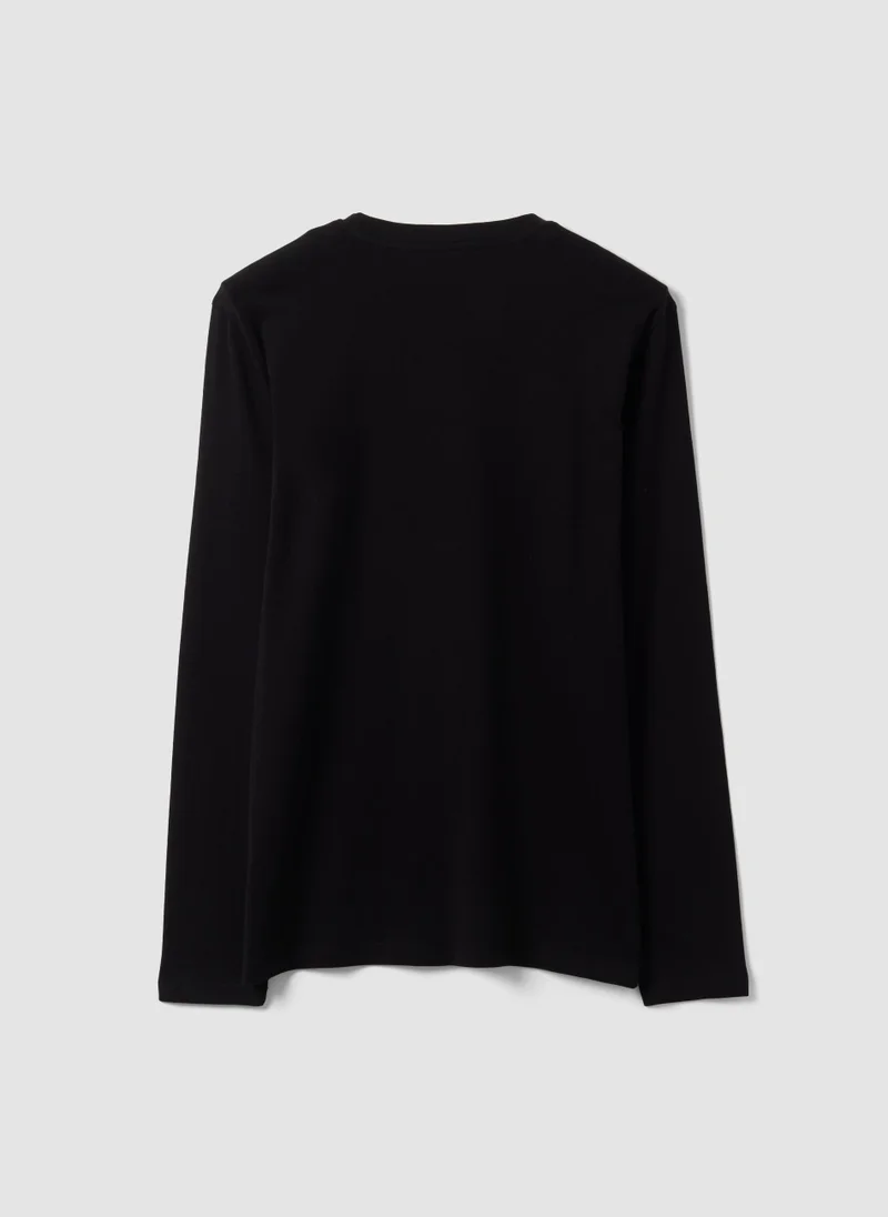 Ovs  OVS Black Long-Sleeve T-Shirt In 100% Organic Cotton With Crew Neck for Men | Best Price UAE