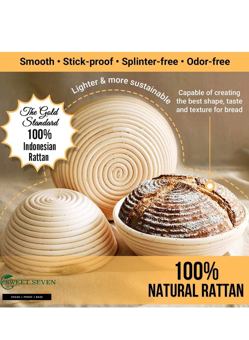 MIXDE 1 Pcs Complete Banneton Bread Proofing Basket Set, 9-inch Round Rattan Bowl with Liner Baking Supplies for Artisan Sourdough Bread Making - Image 5