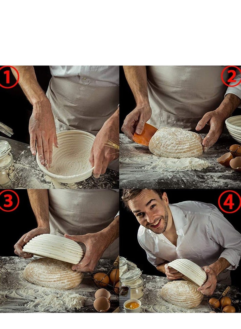 MIXDE 1 Pcs Complete Banneton Bread Proofing Basket Set, 9-inch Round Rattan Bowl with Liner Baking Supplies for Artisan Sourdough Bread Making - Image 4