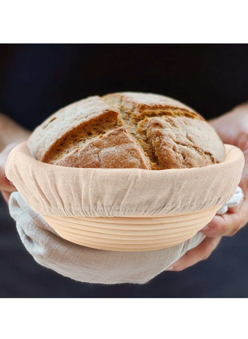 MIXDE 1 Pcs Complete Banneton Bread Proofing Basket Set, 9-inch Round Rattan Bowl with Liner Baking Supplies for Artisan Sourdough Bread Making - Image 1