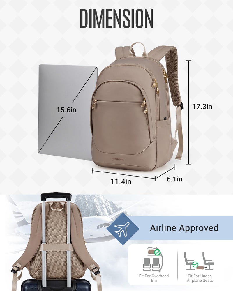 LIGHT FLIGHT Travel Laptop Backpack Women, 17.3 Inch Laptop Backpack with USB Charging Hole, Water Resistant College Bookbag, Black Computer Backpacks for Work, champagne - Image 5