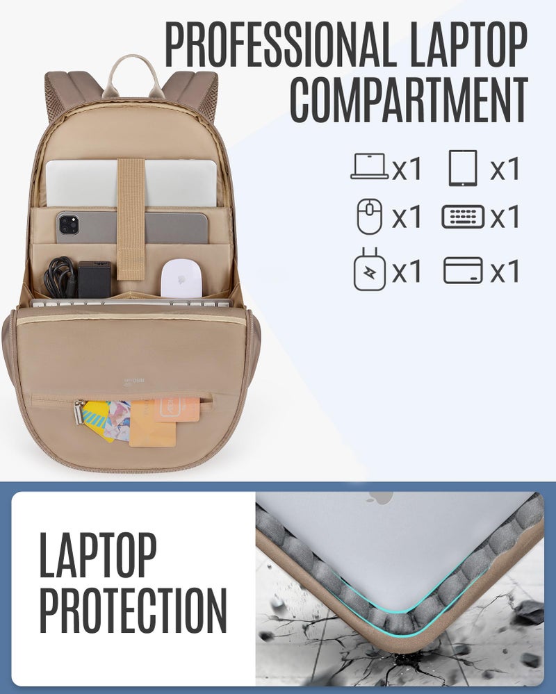 LIGHT FLIGHT Travel Laptop Backpack Women, 17.3 Inch Laptop Backpack with USB Charging Hole, Water Resistant College Bookbag, Black Computer Backpacks for Work, champagne - Image 4