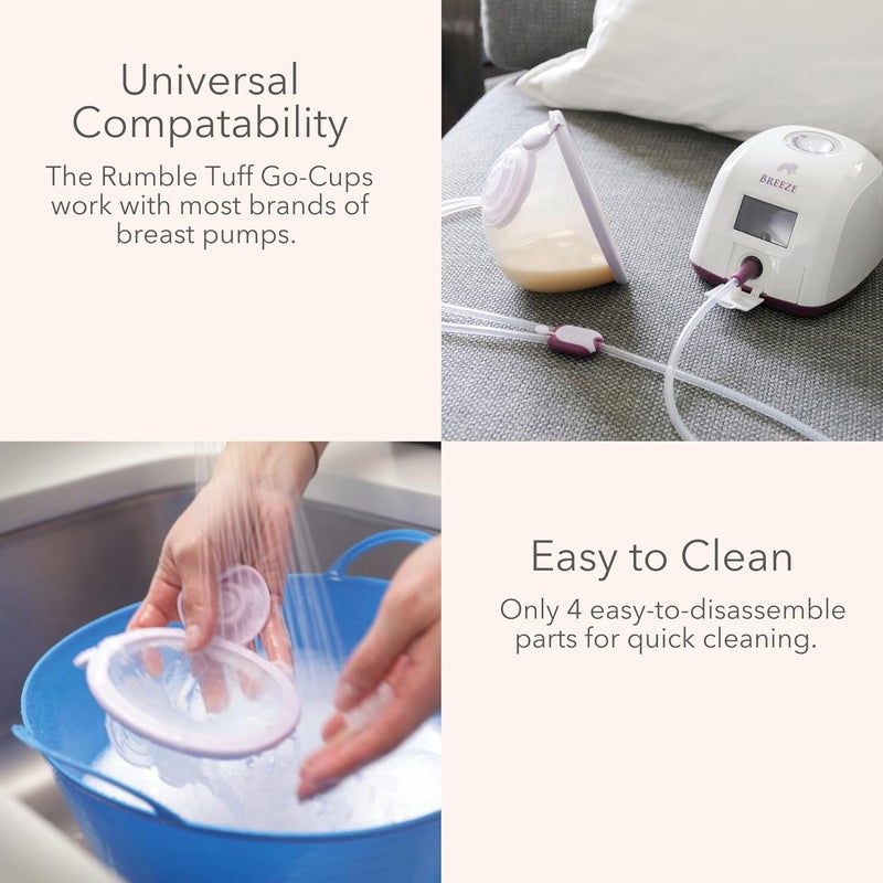 Rumble Tuff GoCups Wearable HandsFree Collection Cups 8oz Large Capacity 4 Easy to Clean Parts  Include 21mm Inserts Compatible with Most Electric Breast Pumps 1 Box of 2 Cups - Image 5