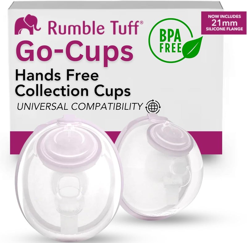 Rumble Tuff GoCups Wearable HandsFree Collection Cups 8oz Large Capacity 4 Easy to Clean Parts  Include 21mm Inserts Compatible with Most Electric Breast Pumps 1 Box of 2 Cups - Image 1