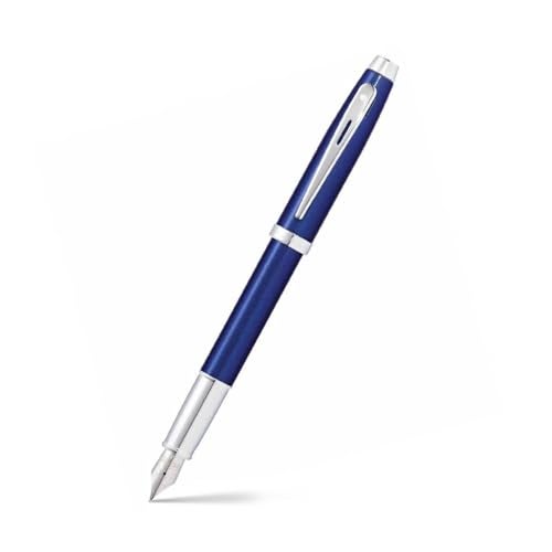 Sheaffer 100 Glossy Blue Lacquer Fountain Pen with Polished Chrome Trim and Medium Nib - Image 4