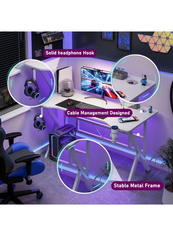 Canadel Ergonomic Office Desk with Carbon Fiber Surface, Gaming Table with Cup Holder, Headphone Hook, Cable Hole, K-Shape Support, Home Office Study Table - Image 5