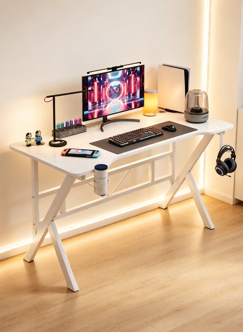 Canadel Ergonomic Office Desk with Carbon Fiber Surface, Gaming Table with Cup Holder, Headphone Hook, Cable Hole, K-Shape Support, Home Office Study Table - Image 1