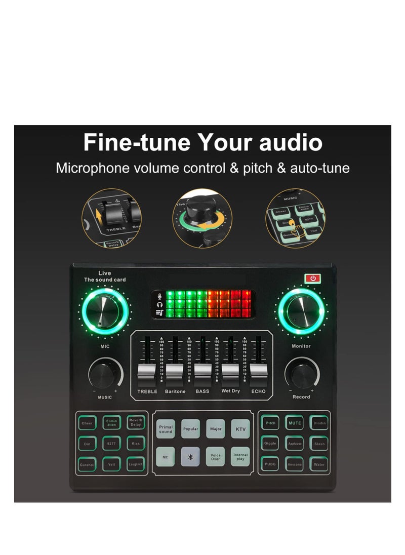 Excefore - Live Sound Card Audio Mixer, Bluetooth Audio Mixer, Podcast Audio Interface with DJ Mixer Effects, Podcast Production Studio Equipment, Prefect for Streaming/Podcasting/Gaming - Image 1