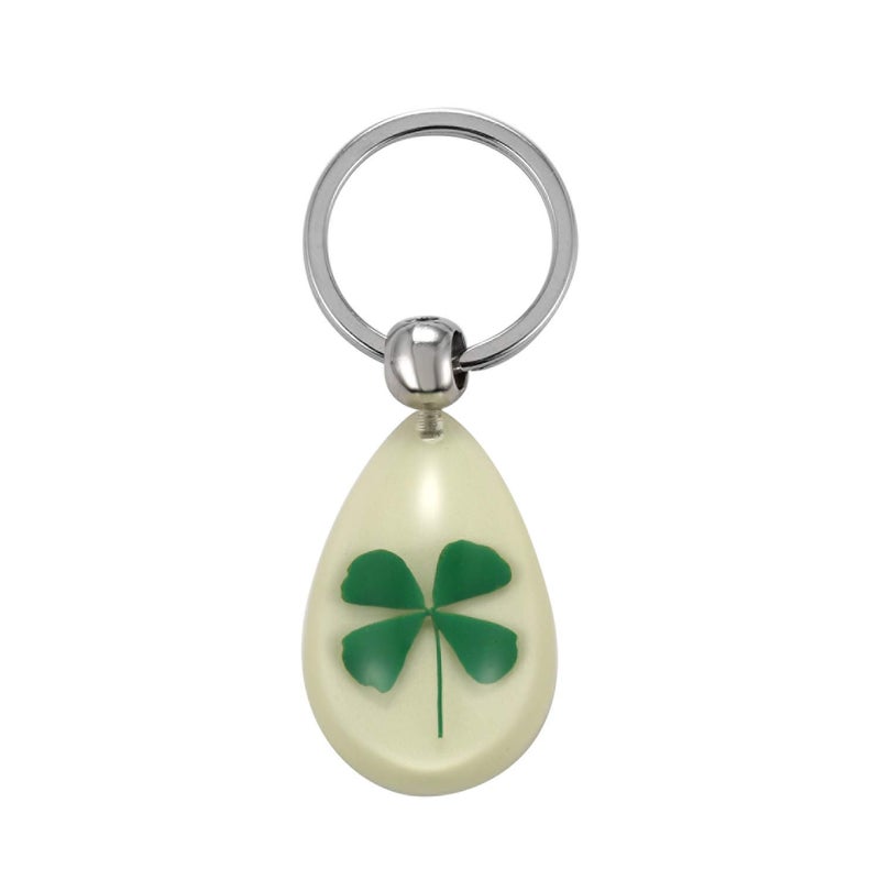 FM FM42 Dried Leaves Lucky Real 4-Leaf Clover Simulated Resin Glow in the Dark Key ring Keychains KC1010 - Image 1