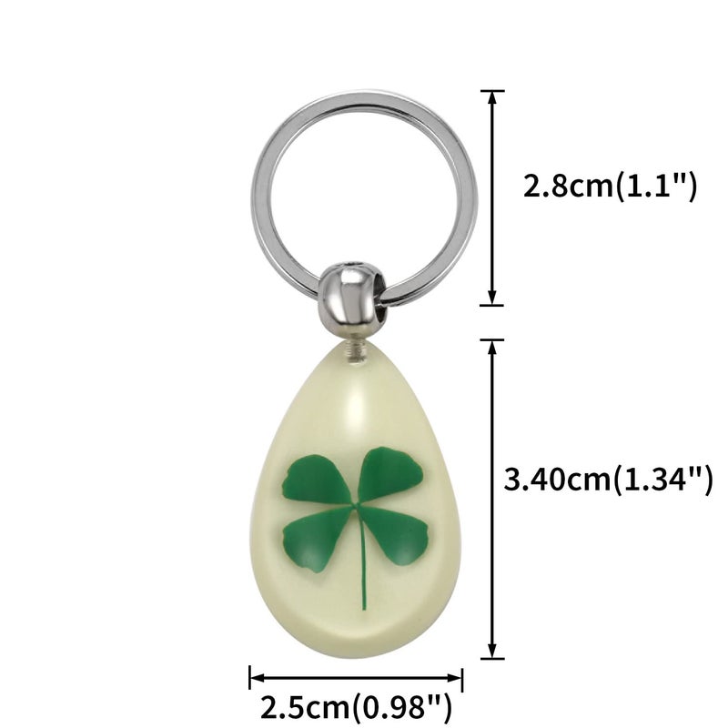 FM FM42 Dried Leaves Lucky Real 4-Leaf Clover Simulated Resin Glow in the Dark Key ring Keychains KC1010 - Image 3