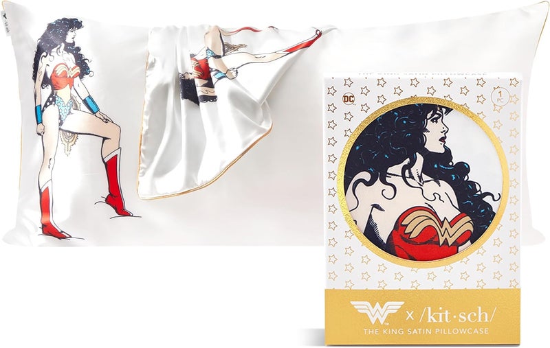Kitsch Wonder Woman x Satin Pillowcase - King Size Cooling Satin Pillowcase with Zipper - Image 1