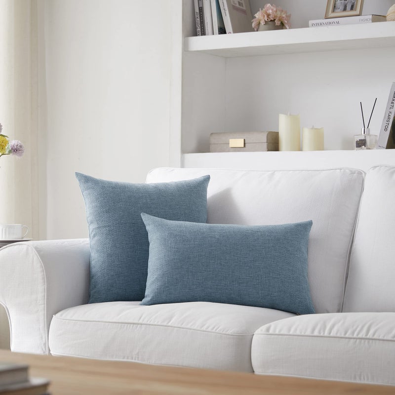 Meekio Set of 2 Deep Grey Blue Pillow Covers 20 x 20 Inch Farmhouse Boho Decorative Throw Pillow Covers Linen Cushion Covers for Sofa Couch D?cor - Image 3