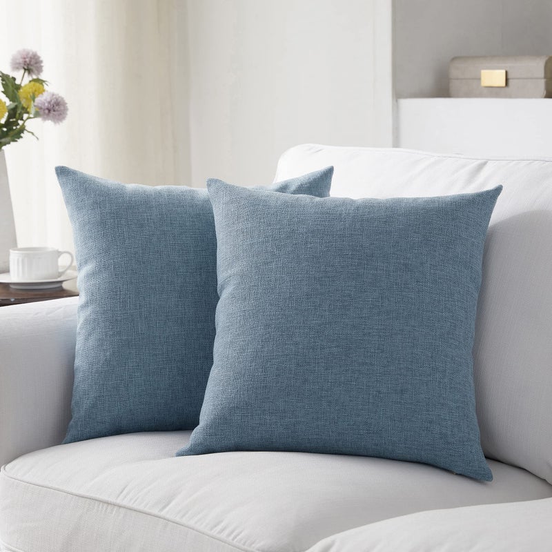 Meekio Set of 2 Deep Grey Blue Pillow Covers 20 x 20 Inch Farmhouse Boho Decorative Throw Pillow Covers Linen Cushion Covers for Sofa Couch D?cor - Image 1