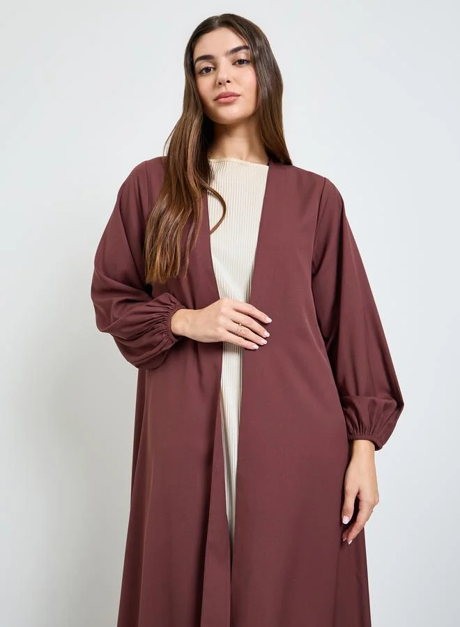 Amirah Brown Solid Cuffed Long Sleeve Abaya