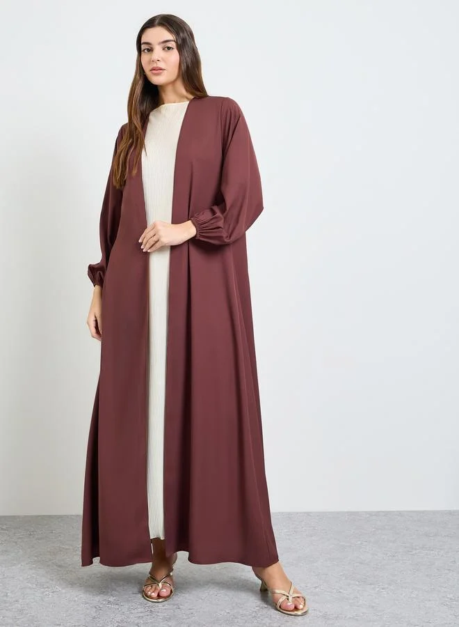 Amirah Brown Solid Cuffed Long Sleeve Abaya