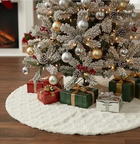 AISENO 36 Inch Christmas Tree Skirt Faux Fur with Cable Knit Knitted Thick Decoration for Merry Christmas Decoration - Image 3