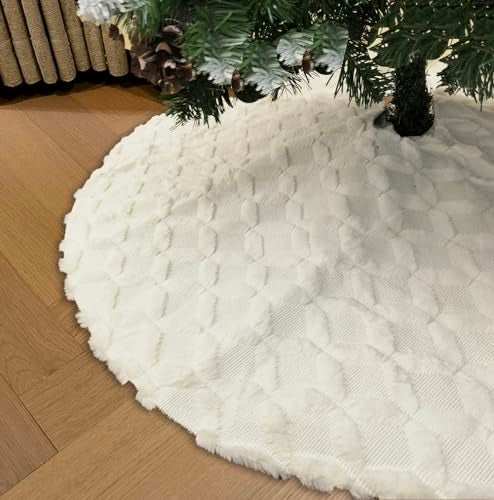 AISENO 36 Inch Christmas Tree Skirt Faux Fur with Cable Knit Knitted Thick Decoration for Merry Christmas Decoration - Image 1