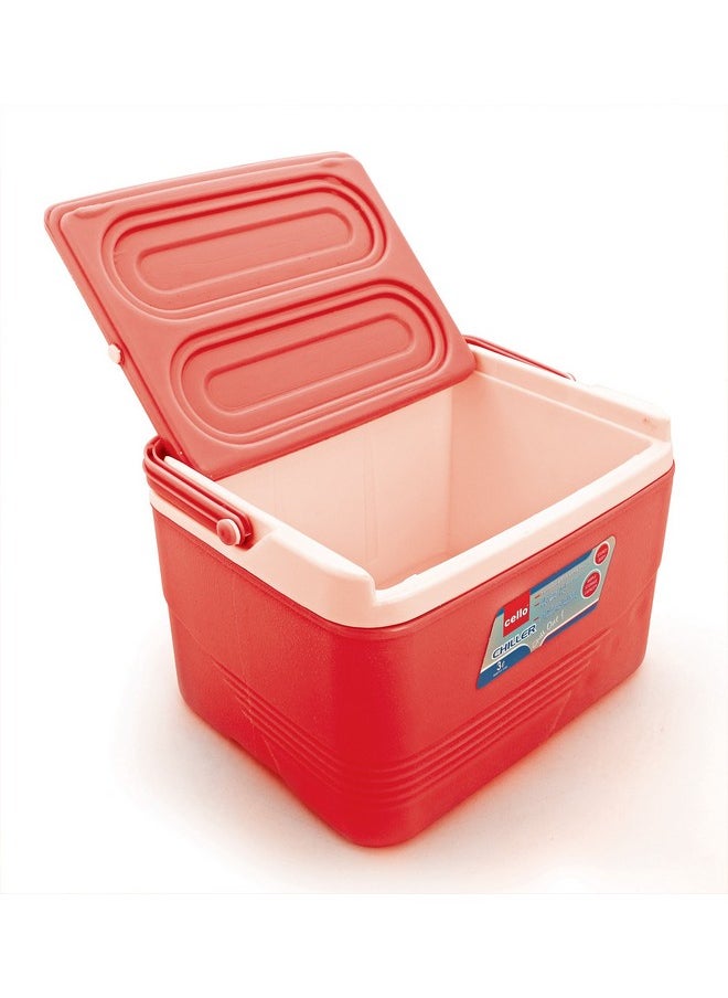 Cello Cello Chiller Ice Box | Standard Size for Travel Party Bar Ice Cubes | Cold Drinks | Medical Purpose | 3 Litre, Red 