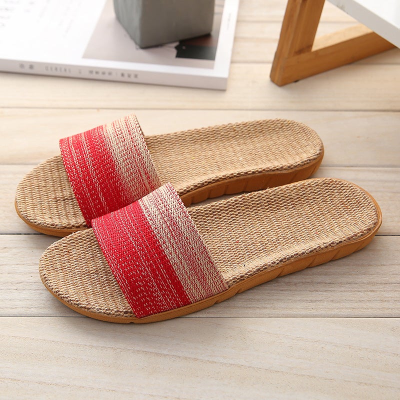 Linen Slippers Spring and Autumn Couple Home Indoor Floor Slippers Wholesale Sweat-absorbent Light Cotton and Linen Four Seasons Slippers for Men and Women 812 Red