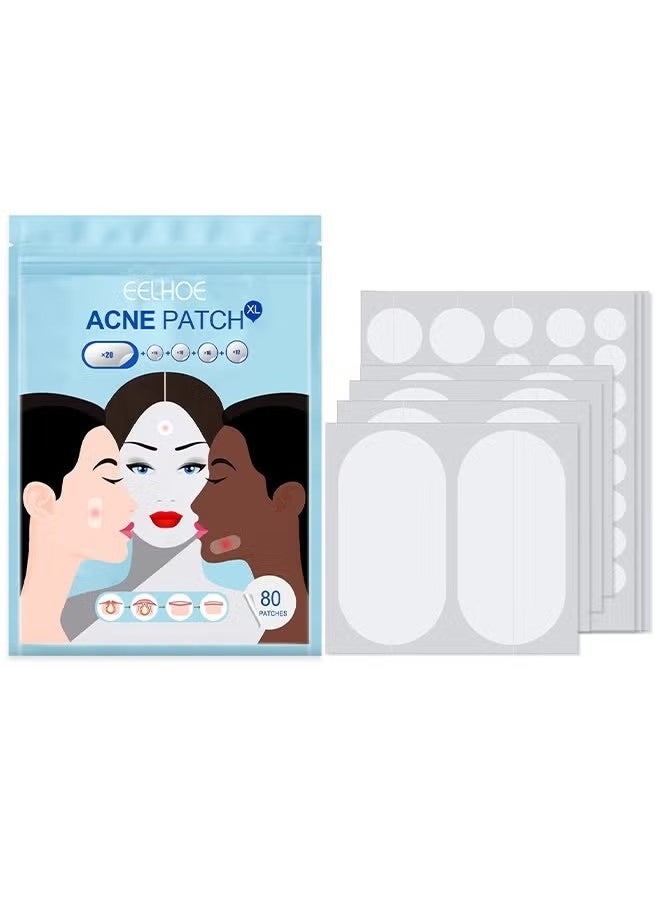 EELHOE Acne Patch Large Pimple Patches -Big Acne Patches, XL Hydrocolloid Bandages for Full Face, Forehead, Chin, Nose, Body, Back, Neck & Chest, Oval, Moon, Square hydrocolloid Patch ( 80 Patches)  - Image 1