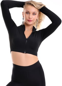 Win Moda Short Zippered Jacket Long Sleeve Finger-Clock / Short Jacket With Finger Clock  - Image 4