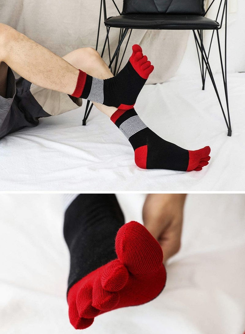 5 Pairs of Comfortable Cotton Toe Socks - Breathable Striped Sports Socks for Outdoor Activities and Everyday Wear - Image 3