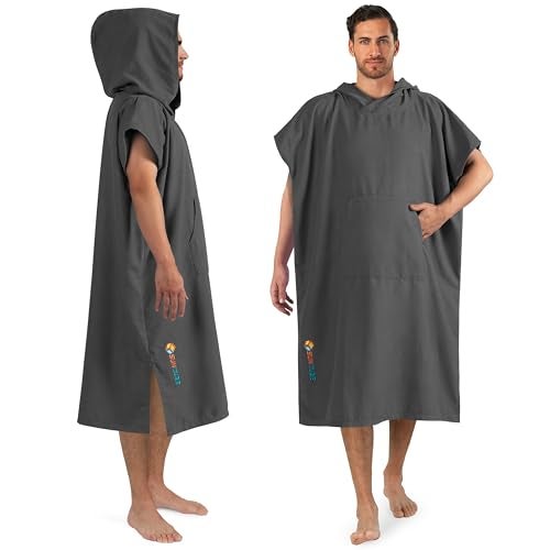 Suncube SUN CUBE Surf Poncho Changing Robe with Hood Quick Dry Microfiber Wetsuit Changing Towel for Surfing Beach Swim Outdoor Sports Men Absorbent Wearable Towel Cover Up with Pocket Gray - Image 1
