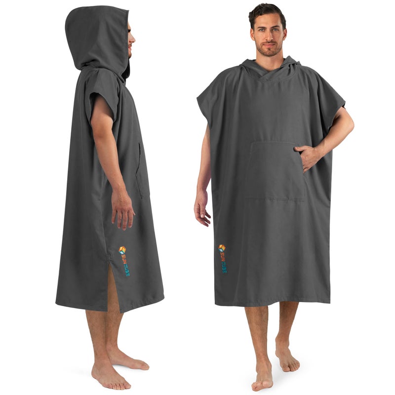Suncube SUN CUBE Surf Poncho Changing Robe with Hood Quick Dry Microfiber Wetsuit Changing Towel for Surfing Beach Swim Outdoor Sports Men Absorbent Wearable Towel Cover Up with Pocket Gray - Image 2