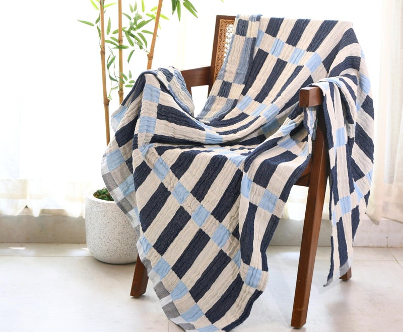 Folkulture Throw Blanket for Couch 50 x 60 Cotton Lightweight Breathable Summer Blanket for Chair Couch Bed Blue Comfort Throw Blankets for Living Room Summer Must Haves Graduation Gifts - Image 2