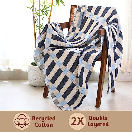 Folkulture Throw Blanket for Couch 50 x 60 Cotton Lightweight Breathable Summer Blanket for Chair Couch Bed Blue Comfort Throw Blankets for Living Room Summer Must Haves Graduation Gifts - Image 3