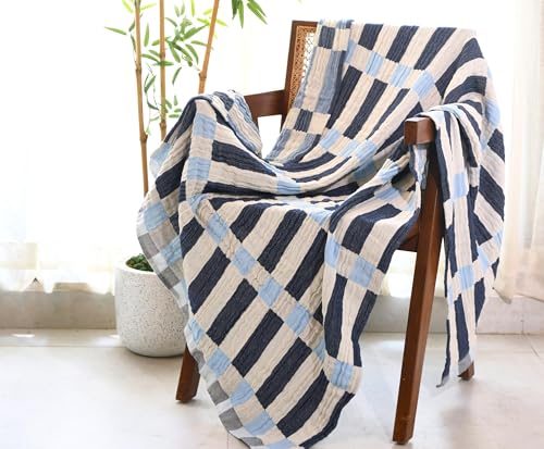 Folkulture Throw Blanket for Couch 50 x 60 Cotton Lightweight Breathable Summer Blanket for Chair Couch Bed Blue Comfort Throw Blankets for Living Room Summer Must Haves Graduation Gifts - Image 1