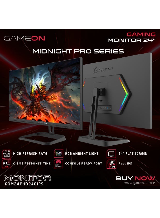 GAMEON Midnight Pro 24 inch Gaming Monitor, FHD 1920x1080, 240Hz Refresh Rate, 0.5ms MPRT, Fast IPS, HDR10, FreeSync, HDMI 2.1, VESA Mount, RGB, Supports PS5 PC – Black Black - Image 2