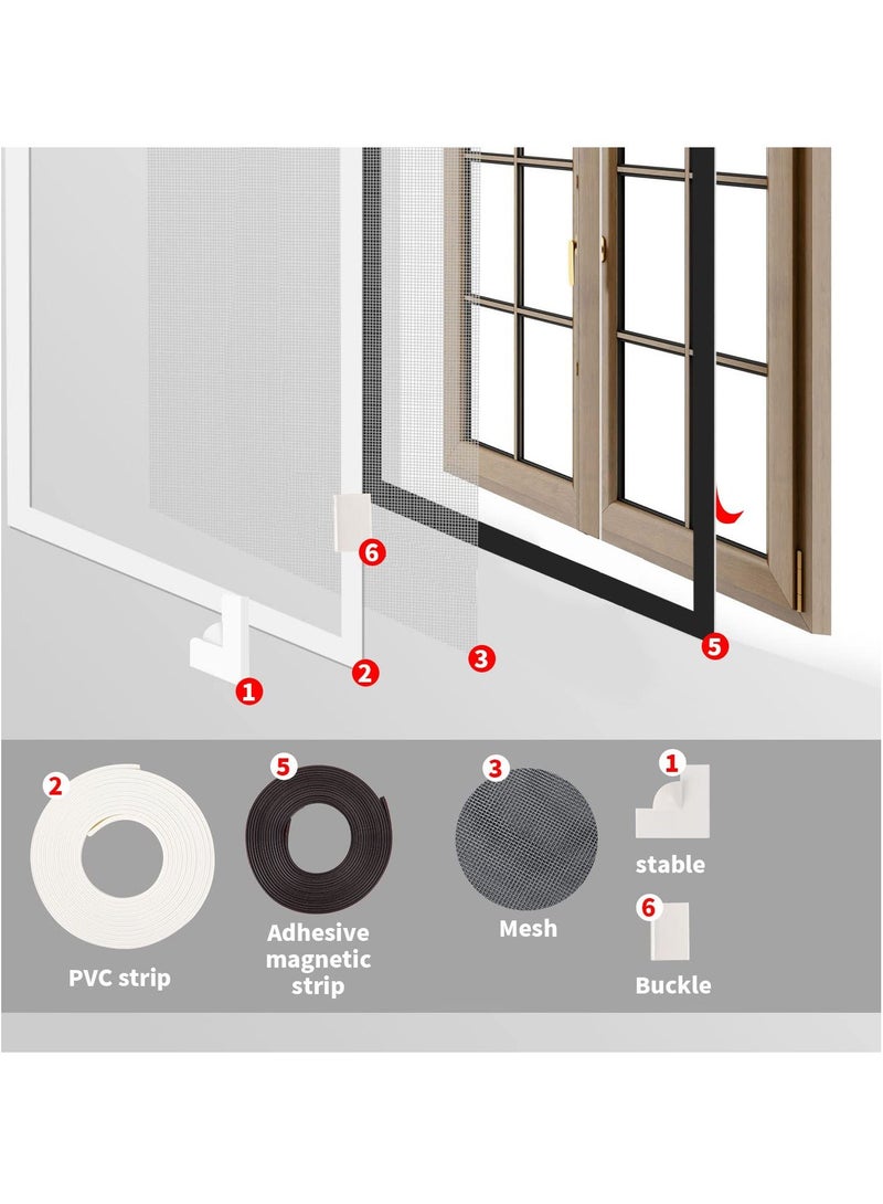 واي آند دي Adjustable Magnetic Window Screen, DIY Fly Screen Max 39.4” x 47.3”Fits Any Smaller Size Easy Installation Keep Bugs/Flys/Mosquitoes Out - Image 2