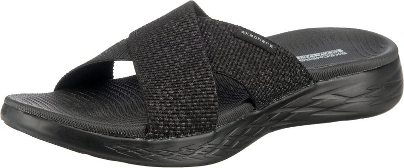 Skechers Women's On-the-GO 600 - Glistening Metallic Mesh Slide Sandals, Black / Black, 11 - Image 1