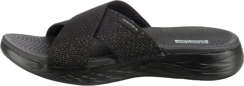 Skechers Women's On-the-GO 600 - Glistening Metallic Mesh Slide Sandals, Black / Black, 11 - Image 3